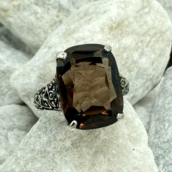 Sterling Silver Smoky Quartz Filigree Statement Ring Size 8 - Picture 3 of 17